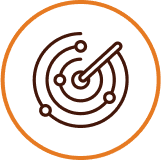 Icône représentant un radar ou une cible, symbolisant la proximité avec les clients et les parties prenantes.