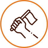 Icône d’un poing tenant un drapeau, évoquant l'engagement citoyen et la responsabilité sociale.