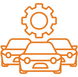 Icone de trois voitures et roue dentée